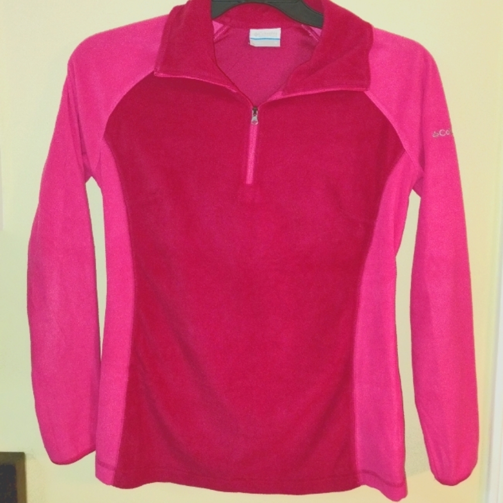 Red and Pink Raglan Mock Neck Sweatshirt